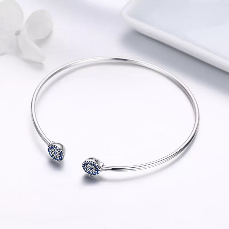 (imagen para) Pulsera abierta estilo Pandora con estrellas plateadas brillantes - SCB058 - Ver 4