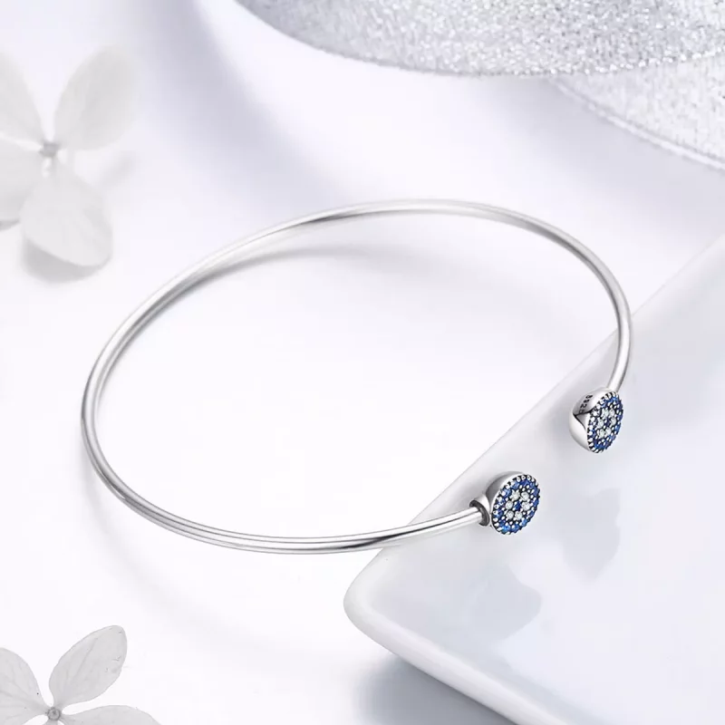 (imagen para) Pulsera abierta estilo Pandora con estrellas plateadas brillantes - SCB058 - Ver 5