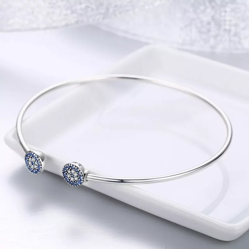 (imagen para) Pulsera abierta estilo Pandora con estrellas plateadas brillantes - SCB058 - Ver 6