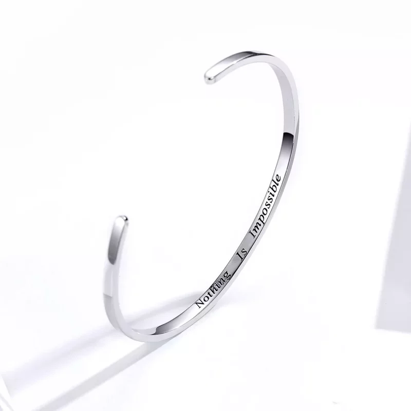 (imagen para) Pulsera abierta estilo Pandora de plata con mensaje "Nada es imposible" - SCB160 - Ver 3