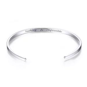 (imagen para) Pulsera abierta estilo Pandora de plata con mensaje "Nada es imposible" - SCB160