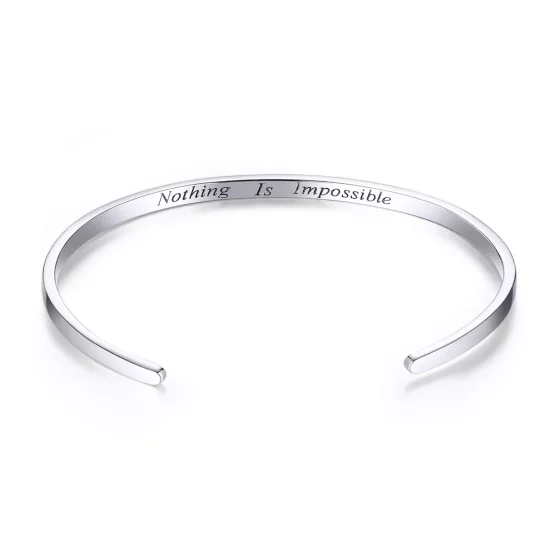 (imagen para) Pulsera abierta estilo Pandora de plata con mensaje "Nada es imposible" - SCB160