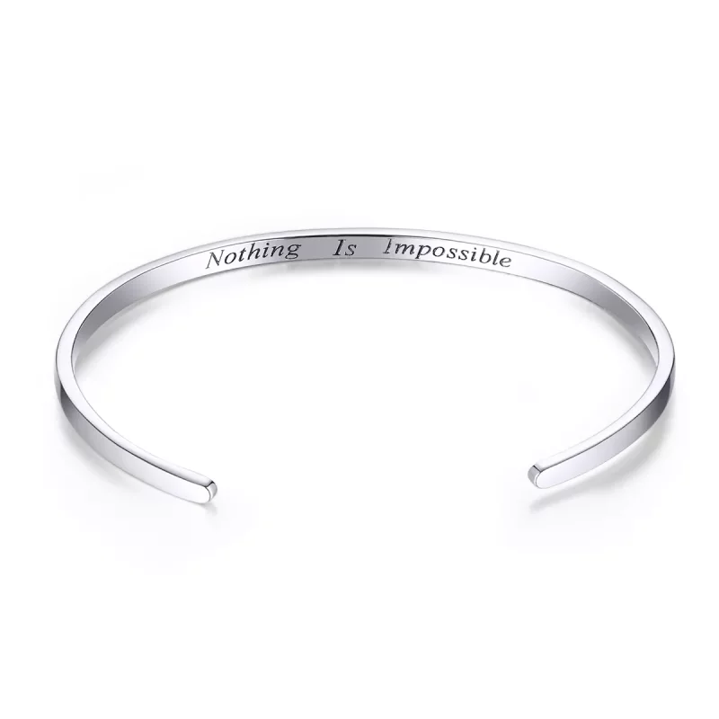 (imagen para) Pulsera abierta estilo Pandora de plata con mensaje "Nada es imposible" - SCB160