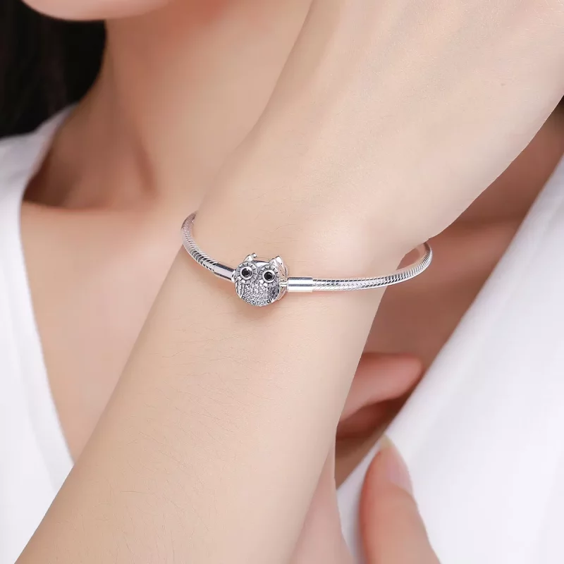 (imagen para) Pulsera de cadena de búho lindo de graduación en estilo Pandora de plata - SCB06 - Ver 2