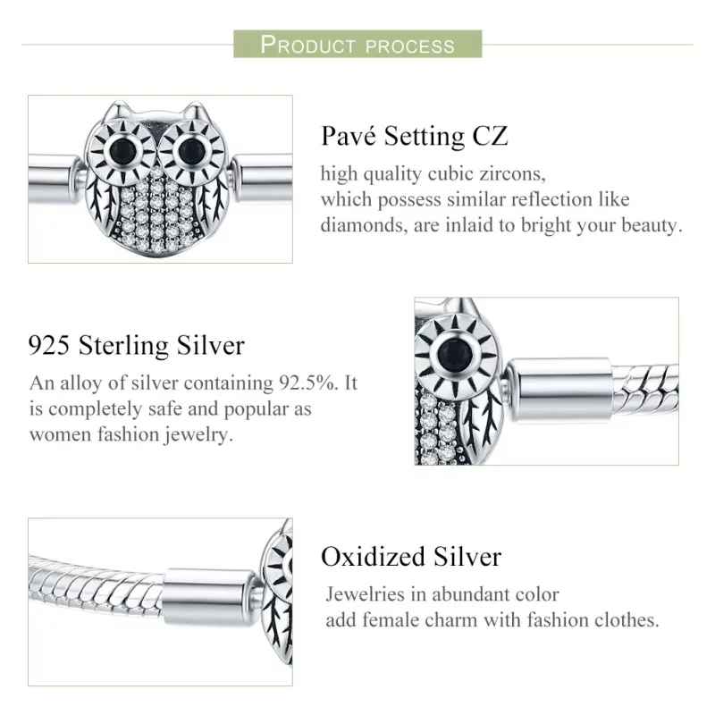 (imagen para) Pulsera de cadena de búho lindo de graduación en estilo Pandora de plata - SCB06 - Ver 3