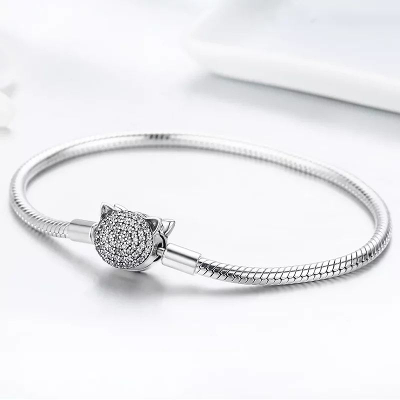 (imagen para) Pulsera de cadena de gato adorable estilo Pandora en plata - SCB053 - Ver 3