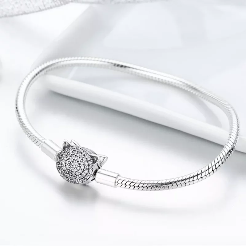 (imagen para) Pulsera de cadena de gato adorable estilo Pandora en plata - SCB053 - Ver 4