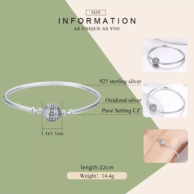 (imagen para) Pulsera de cadena delicada estilo Pandora en plata - SCB062 - Ver 3