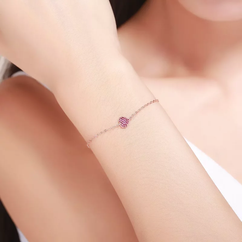 (imagen para) Pulsera de cadena elegante con estilo Pandora en oro rosa en forma de corazón - - Ver 2