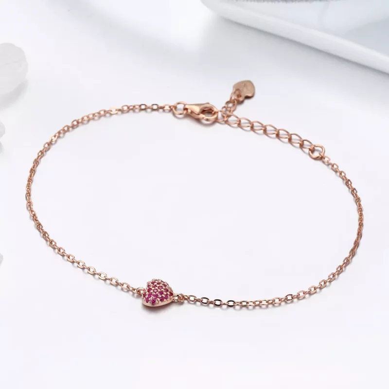 (imagen para) Pulsera de cadena elegante con estilo Pandora en oro rosa en forma de corazón - - Ver 3