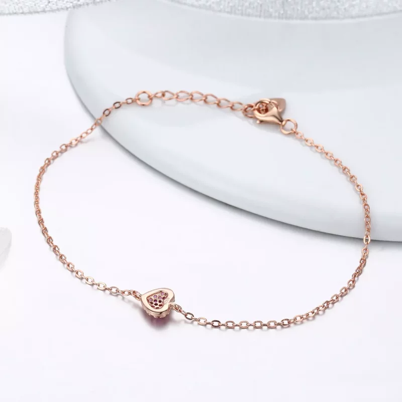 (imagen para) Pulsera de cadena elegante con estilo Pandora en oro rosa en forma de corazón - - Ver 4