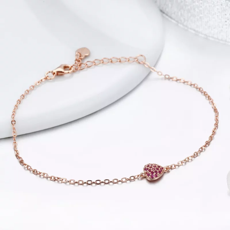 (imagen para) Pulsera de cadena elegante con estilo Pandora en oro rosa en forma de corazón - - Ver 5