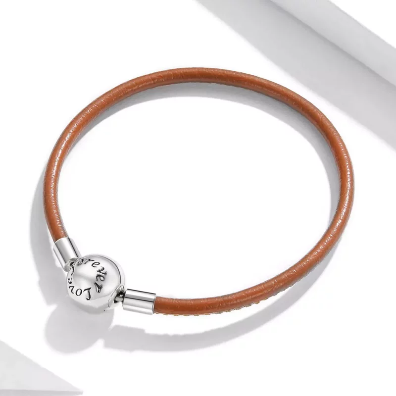 (imagen para) Pulsera de cuero en estilo Pandora plateada "Familia para siempre" - SCB215 - Ver 2
