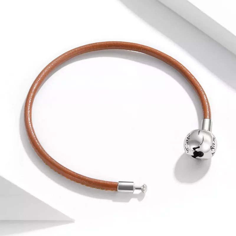 (imagen para) Pulsera de cuero en estilo Pandora plateada "Familia para siempre" - SCB215 - Ver 3