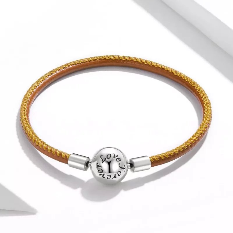 (imagen para) Pulsera de cuero en estilo Pandora plateada "Familia para siempre" - SCB215 - Ver 4