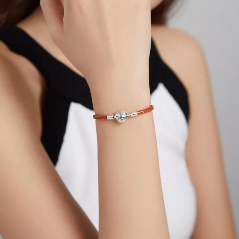 (imagen para) Pulsera de cuero en estilo Pandora plateada "Familia para siempre" - SCB215 - Ver 6