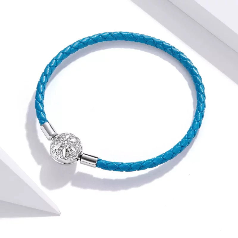 (imagen para) Pulsera de cuero estilo Pandora con copo de nieve de plata - SCB196 - Ver 2