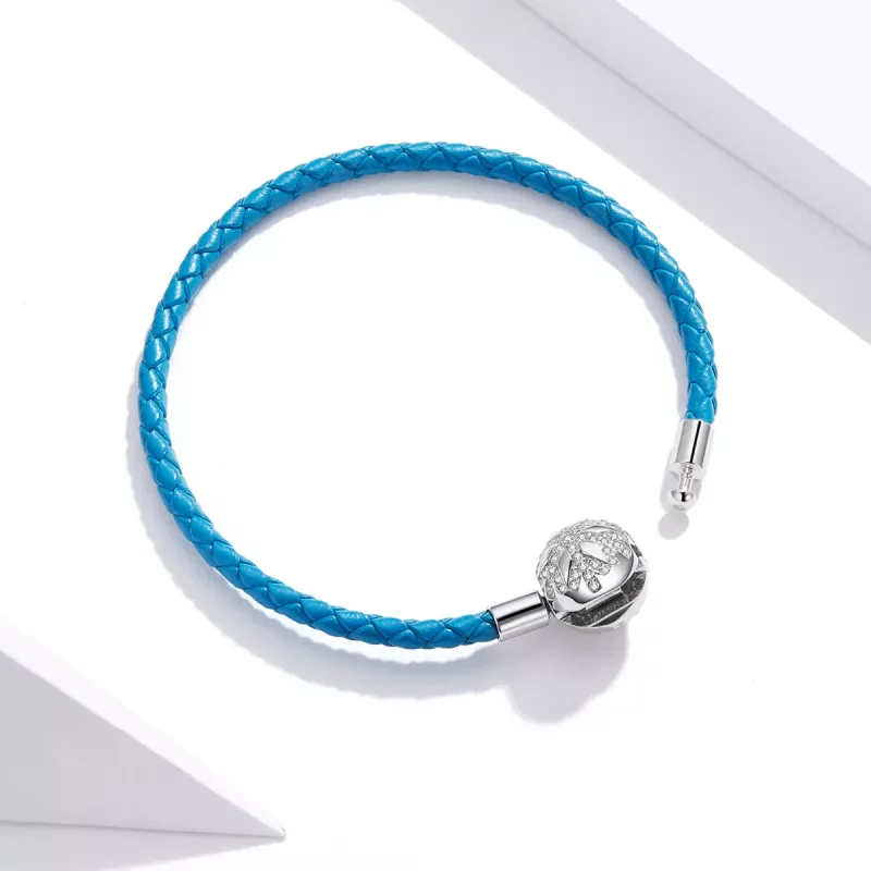 (imagen para) Pulsera de cuero estilo Pandora con copo de nieve de plata - SCB196 - Ver 3