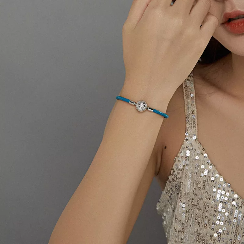 (imagen para) Pulsera de cuero estilo Pandora con copo de nieve de plata - SCB196 - Ver 5