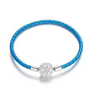 (imagen para) Pulsera de cuero estilo Pandora con copo de nieve de plata - SCB196