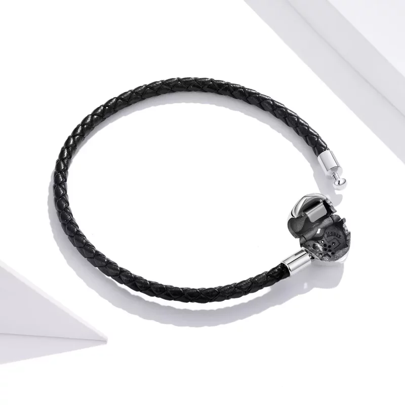 (imagen para) Pulsera de cuero estilo Pandora con cruz de bautizo en plata - SCB205 - Ver 4
