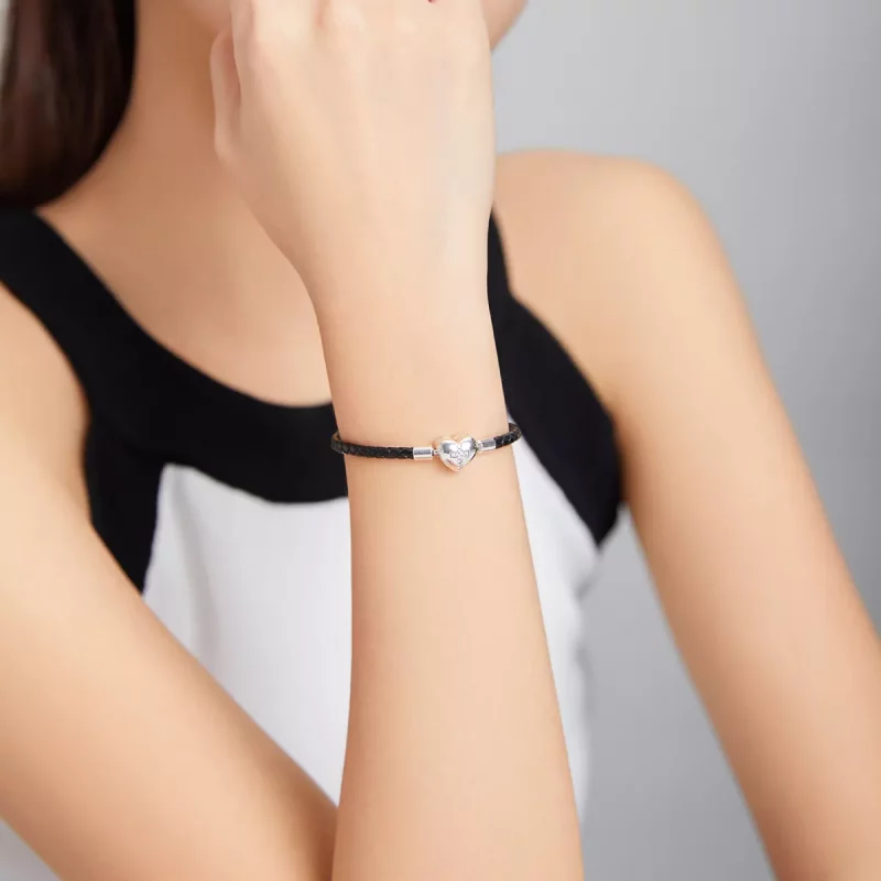 (imagen para) Pulsera de cuero estilo Pandora con cruz de bautizo en plata - SCB205 - Ver 6