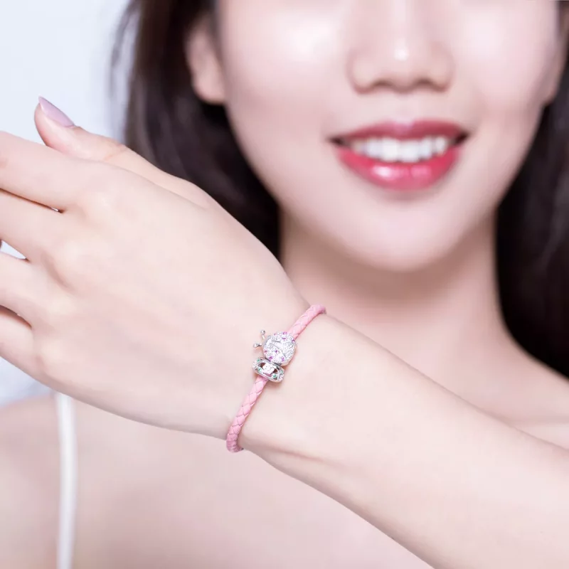 (imagen para) Pulsera de Cuero Estilo Pandora con Mariquita - SCB823 - Ver 2