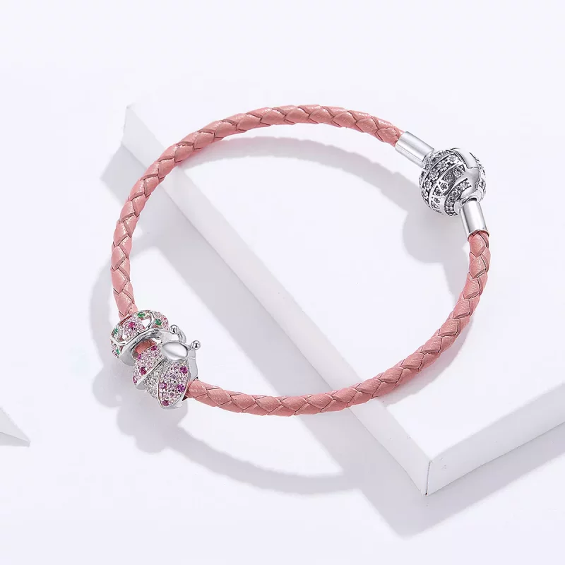 (imagen para) Pulsera de Cuero Estilo Pandora con Mariquita - SCB823 - Ver 4