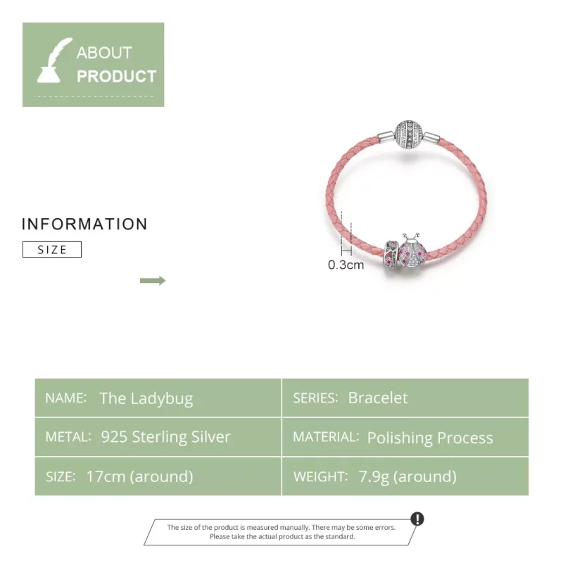 (imagen para) Pulsera de Cuero Estilo Pandora con Mariquita - SCB823 - Ver 5