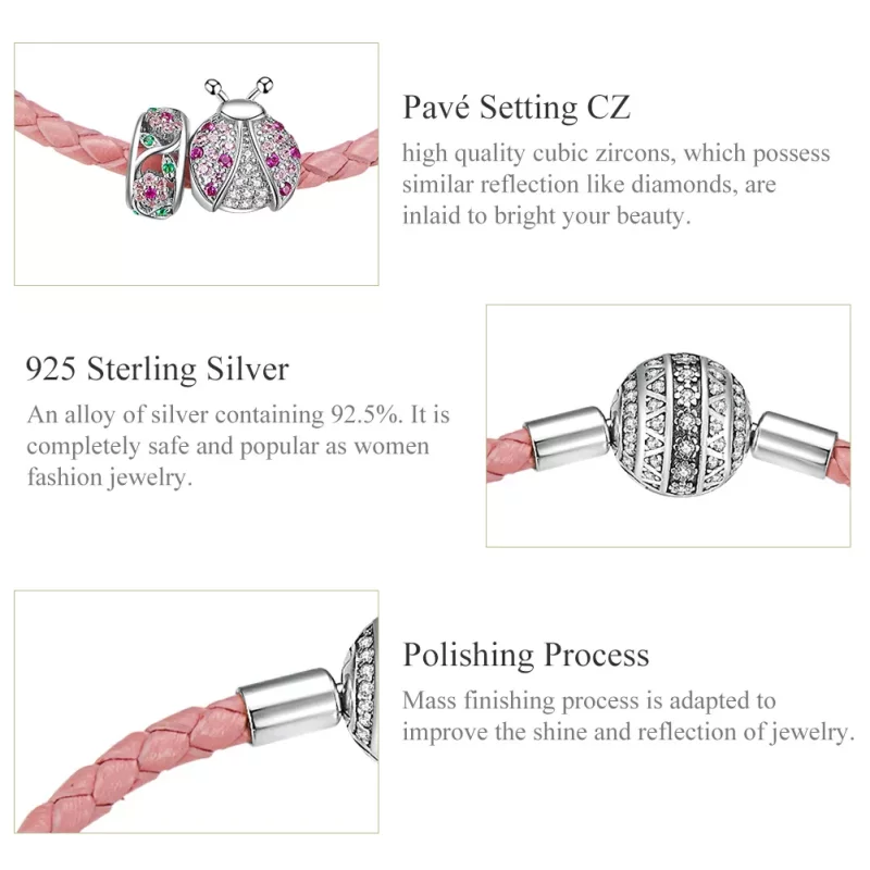 (imagen para) Pulsera de Cuero Estilo Pandora con Mariquita - SCB823 - Ver 6