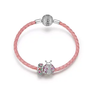 (imagen para) Pulsera de Cuero Estilo Pandora con Mariquita - SCB823
