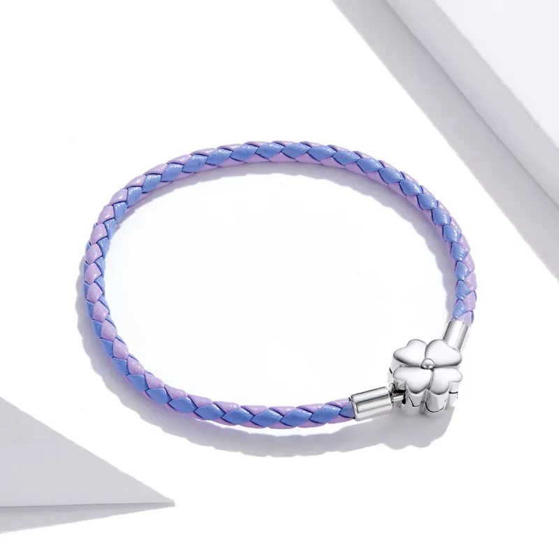 (imagen para) Pulsera de cuero estilo Pandora con trébol de la suerte en plata - SCB214 - Ver 2