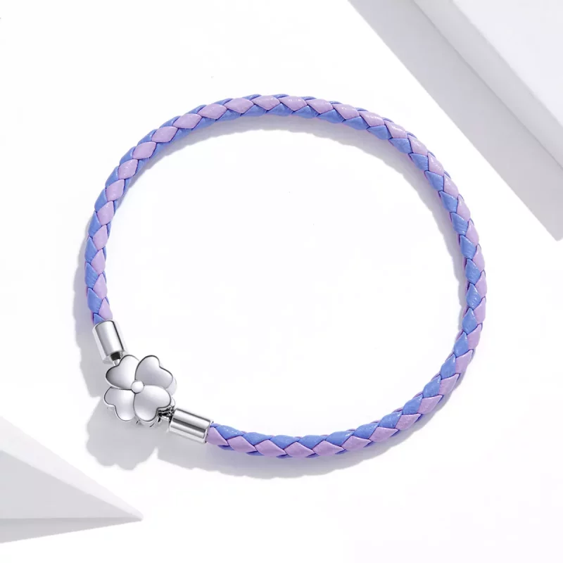 (imagen para) Pulsera de cuero estilo Pandora con trébol de la suerte en plata - SCB214 - Ver 3