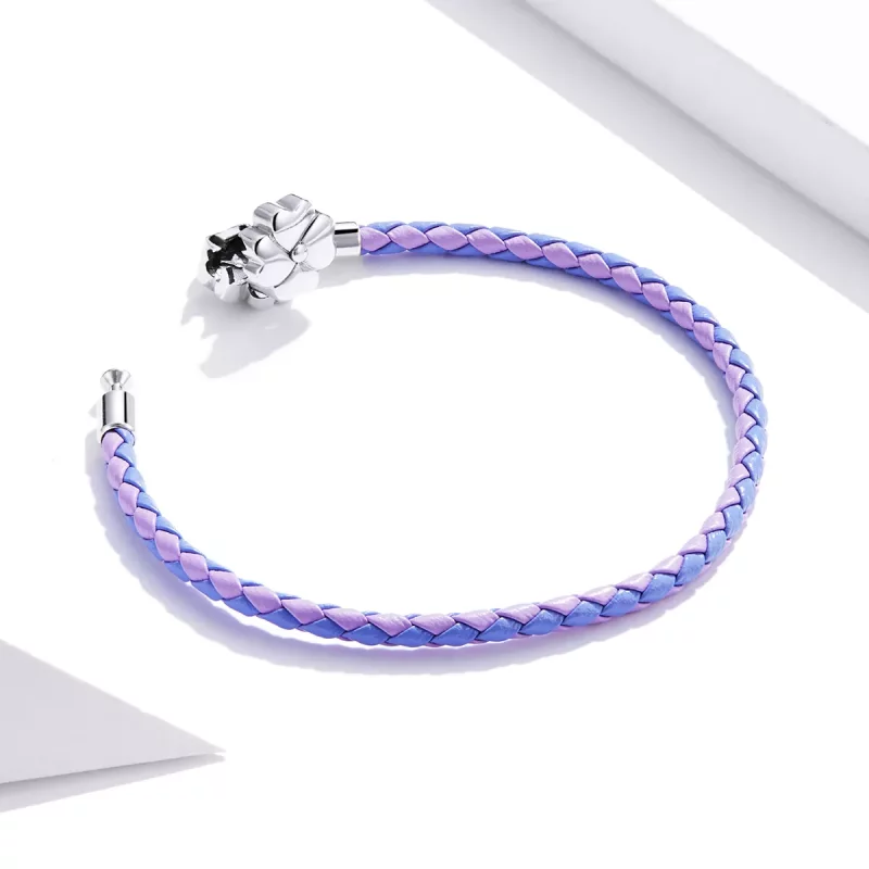 (imagen para) Pulsera de cuero estilo Pandora con trébol de la suerte en plata - SCB214 - Ver 4