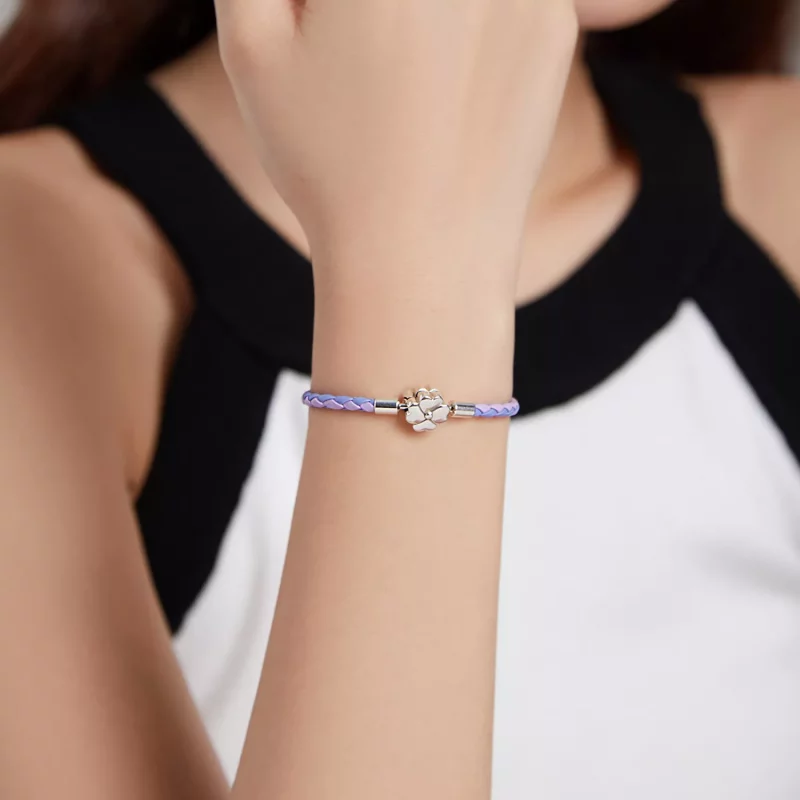 (imagen para) Pulsera de cuero estilo Pandora con trébol de la suerte en plata - SCB214 - Ver 6