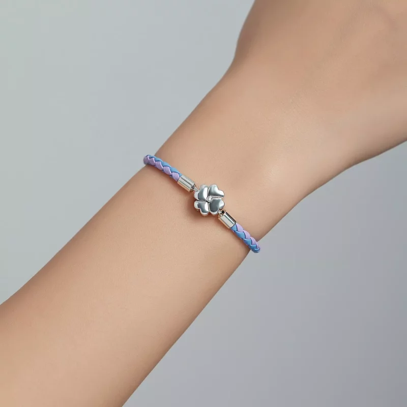 (imagen para) Pulsera de cuero estilo Pandora con trébol de la suerte en plata - SCB214 - Ver 7