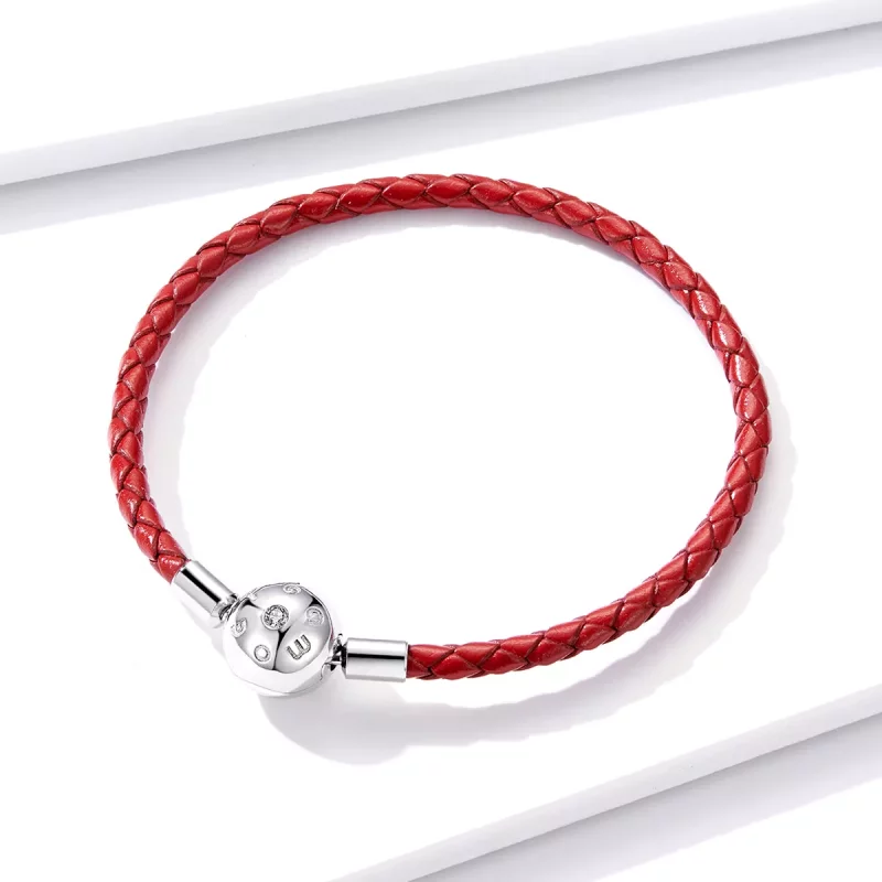 (imagen para) Pulsera de cuero rojo estilo Pandora en plata - BSB042 - Ver 3