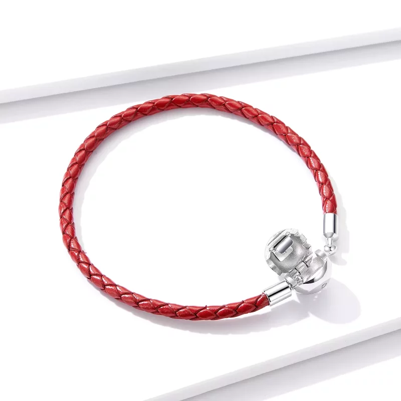 (imagen para) Pulsera de cuero rojo estilo Pandora en plata - BSB042 - Ver 4