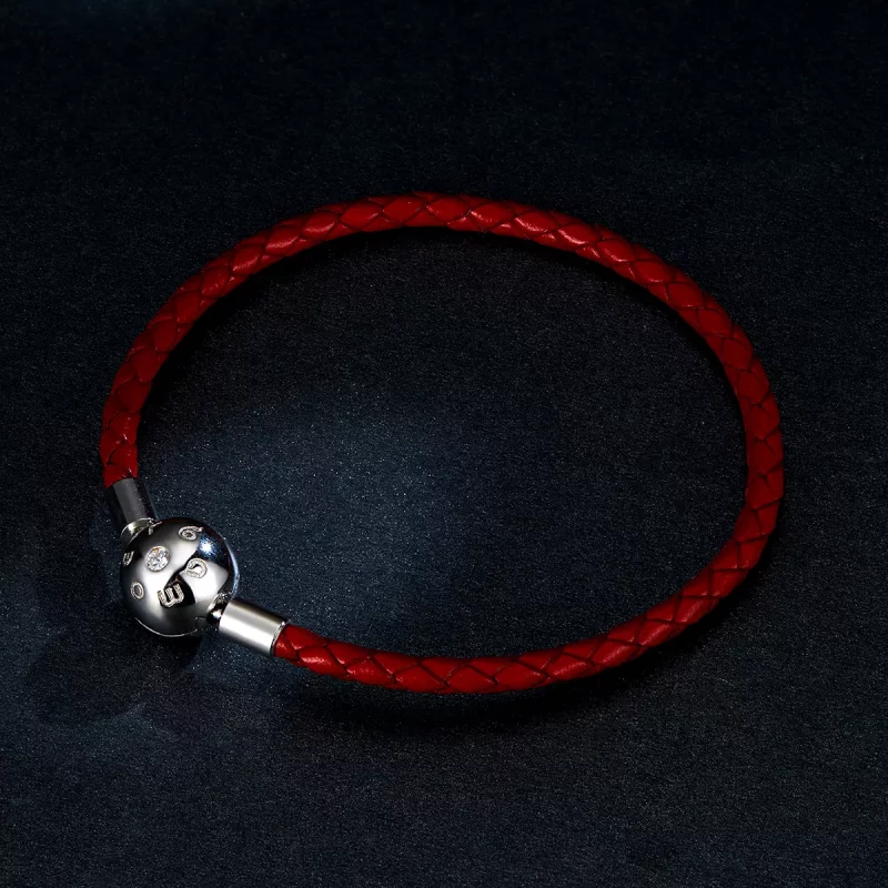 (imagen para) Pulsera de cuero rojo estilo Pandora en plata - BSB042 - Ver 5