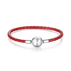 (imagen para) Pulsera de cuero rojo estilo Pandora en plata - BSB042