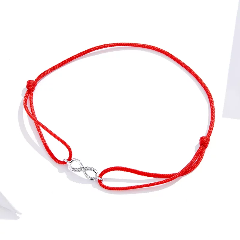 (imagen para) Pulsera de estilo Pandora con cordón rojo y broche de plata en forma de infinito - Ver 3