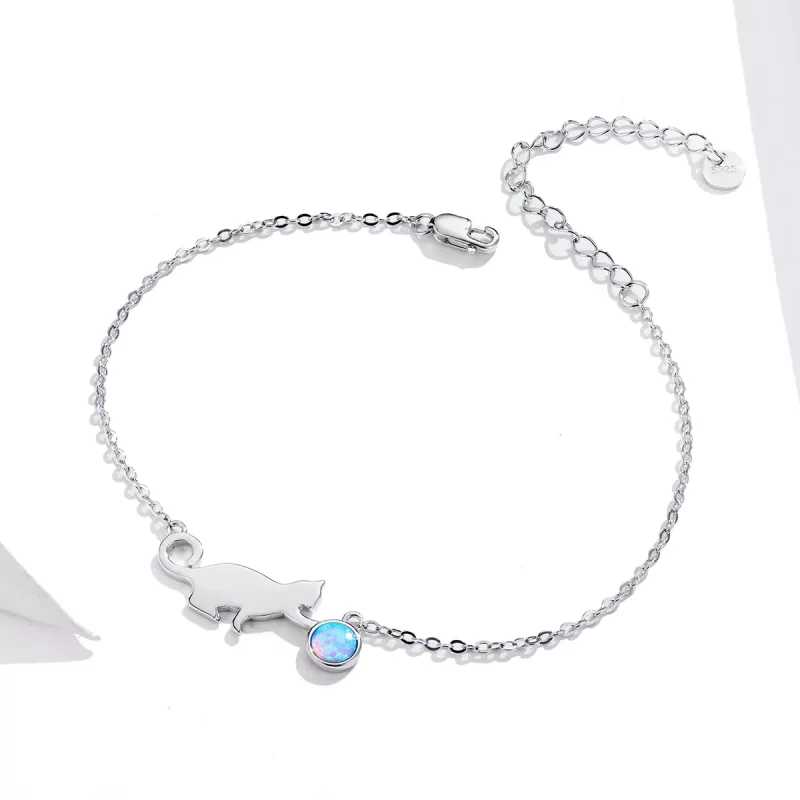(imagen para) Pulsera de estilo Pandora con gato y ópalo - SCB175 - Ver 3