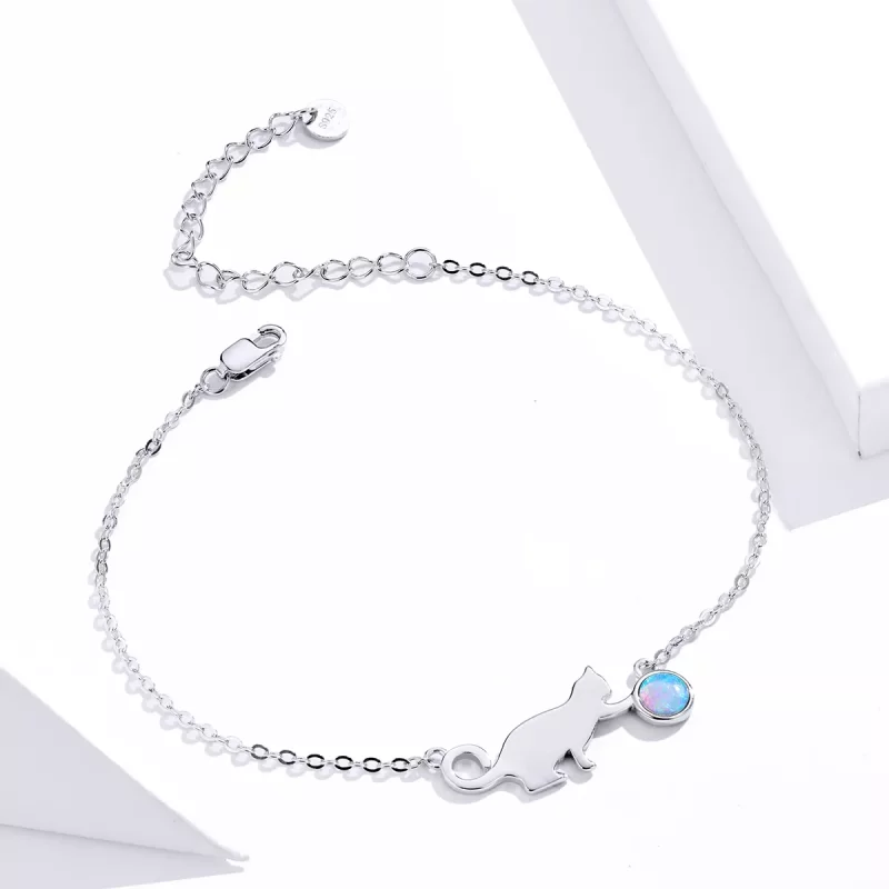(imagen para) Pulsera de estilo Pandora con gato y ópalo - SCB175 - Ver 4