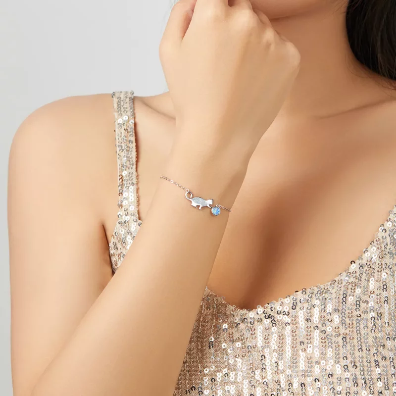 (imagen para) Pulsera de estilo Pandora con gato y ópalo - SCB175 - Ver 7