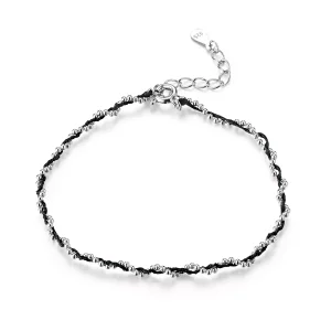 Pulsera de estilo Pandora de plata y cuerda negra - SCB173-Bk (imagen para) Pulsera de estilo Pandora de plata y cuerda negra - SCB173-Bk
