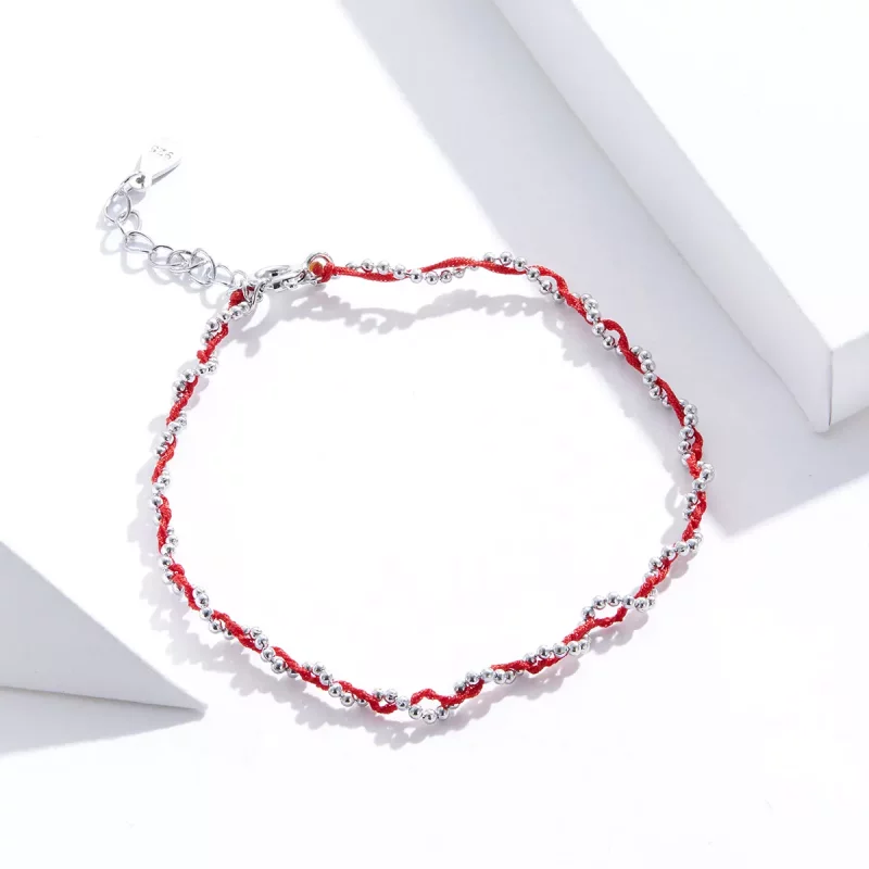 (imagen para) Pulsera de estilo Pandora en plata y cuerda roja - SCB173-Rd - Ver 2