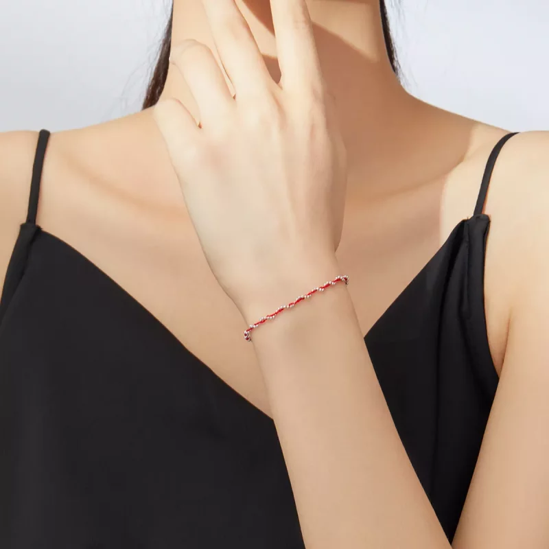 (imagen para) Pulsera de estilo Pandora en plata y cuerda roja - SCB173-Rd - Ver 4