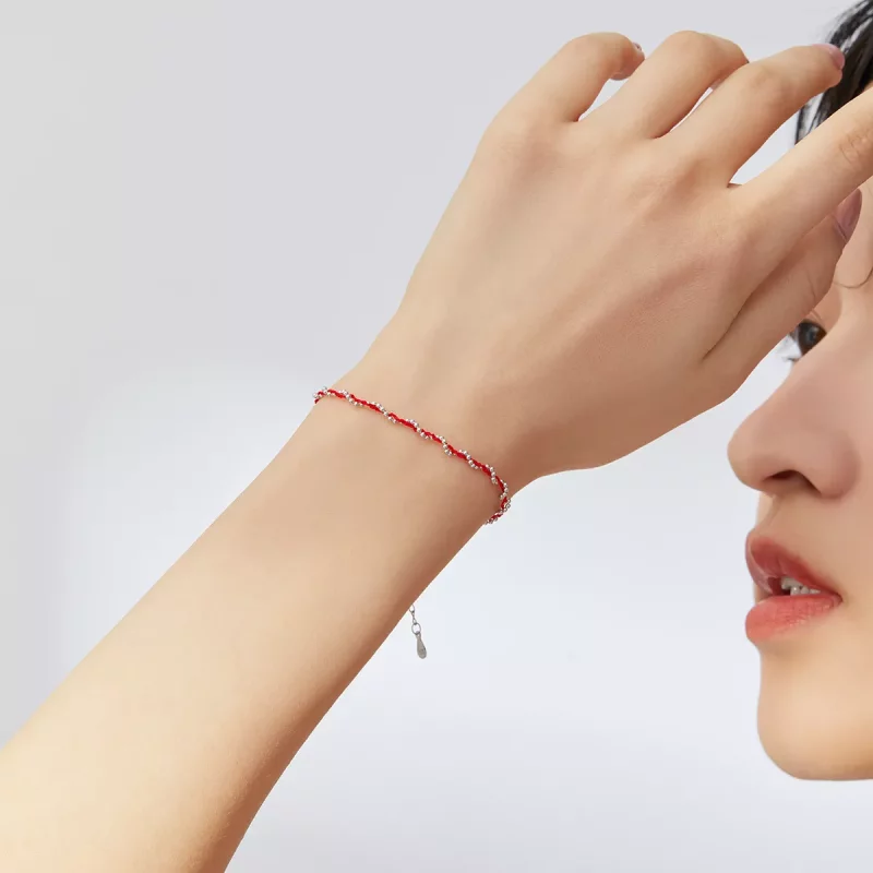 (imagen para) Pulsera de estilo Pandora en plata y cuerda roja - SCB173-Rd - Ver 5