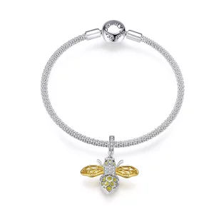 (imagen para) Pulsera de malla de abeja trabajadora y encantadora, estilo Pandora, plateada y bañada en oro - SCB830