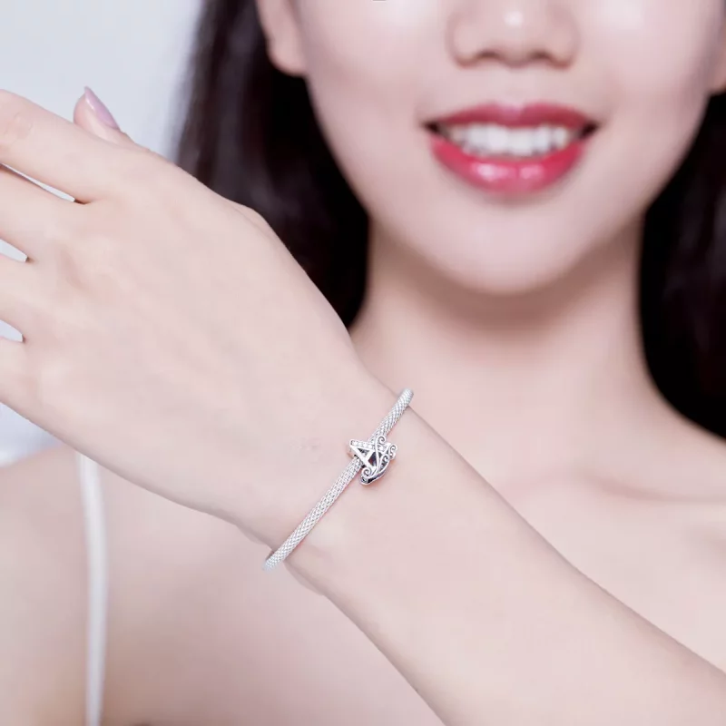 (imagen para) Pulsera de malla estilo Pandora con letra A de plata - SCB829 - Ver 2